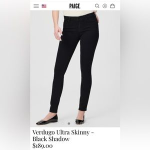 PAIGE Verdugo Ultra Skinny Jeans - Black Shadow - Size 28